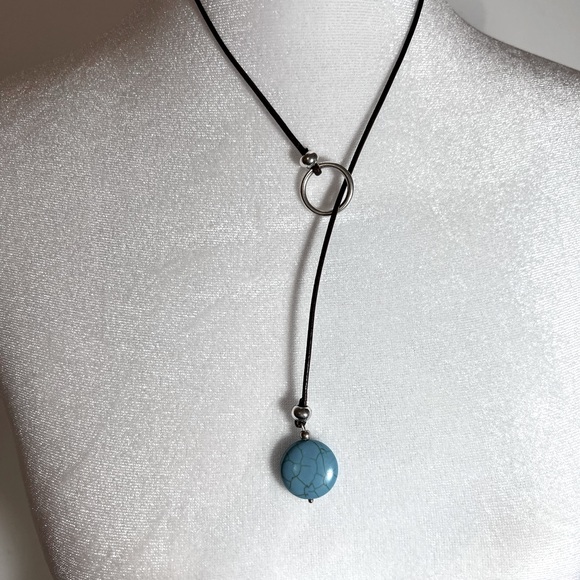 Jewelry - Lariat necklace, leather, turquoise, silver NWOT